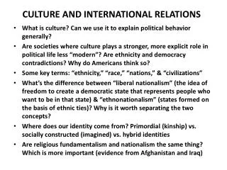 CULTURE AND INTERNATIONAL RELATIONS