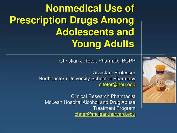 nonmedical use of prescription drugs among adolescents and young adults