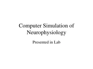 Computer Simulation of Neurophysiology