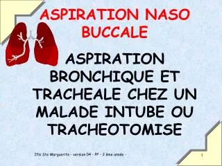 ASPIRATION NASO BUCCALE ASPIRATION BRONCHIQUE ET TRACHEALE CHEZ UN MALADE INTUBE OU TRACHEOTOMISE