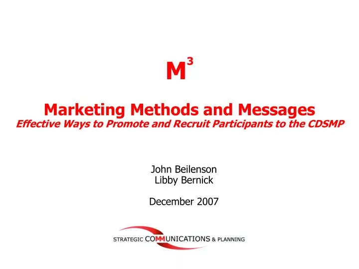 m 3 marketing methods and messages effective ways to promote and recruit participants to the cdsmp