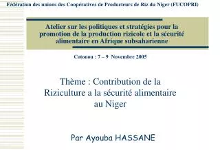 Atelier sur les politiques et stratégies pour la promotion de la production rizicole et la sécurité alimentaire en Afriq