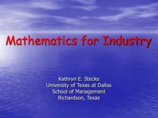 Mathematics for Industry