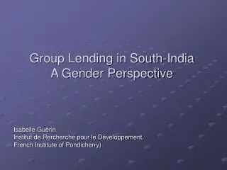 Group Lending in South-India A Gender Perspective