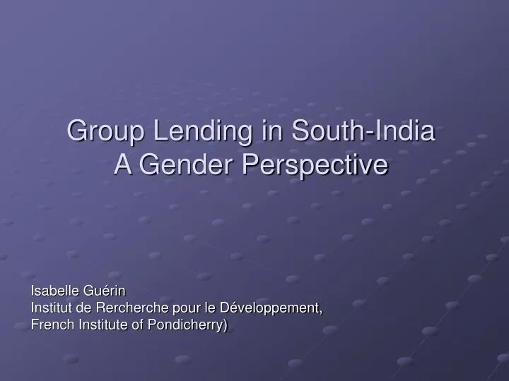group lending in south india a gender perspective