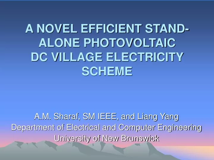 a novel efficient stand alone photovoltaic dc village electricity scheme