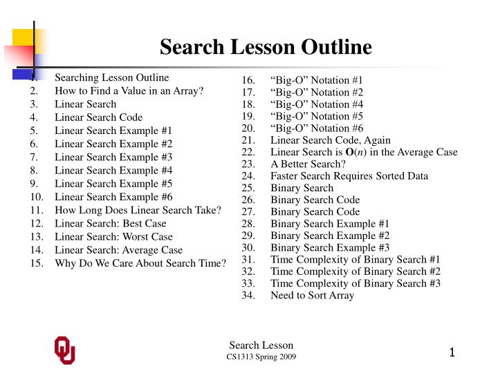 search lesson outline