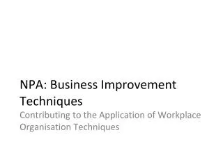 NPA: Business Improvement Techniques Contributing to the Application of Workplace Organisation Techniques