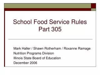 School Food Service Rules Part 305