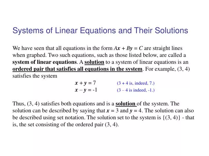 systems of linear equations and their solutions