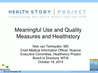 Meaningful Use and Quality Measures and Healthstory