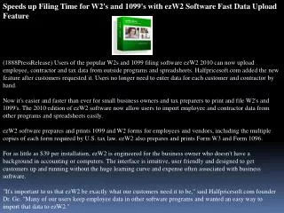 Speeds up Filing Time for W2's and 1099's with ezW2 Software