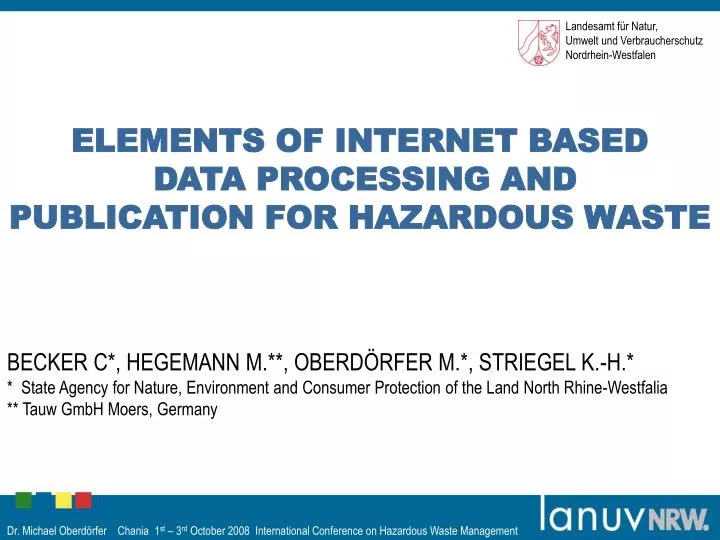 elements of internet based data processing and publication for hazardous waste