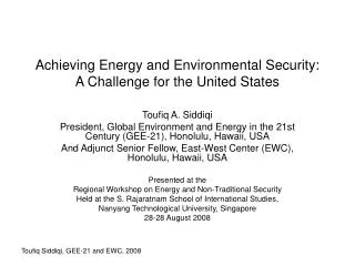 Achieving Energy and Environmental Security: A Challenge for the United States