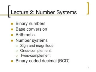 Lecture 2: Number Systems