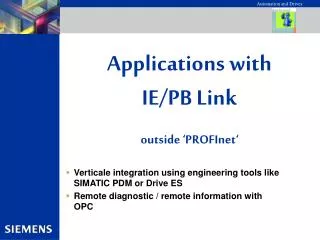 Applications with IE/PB Link