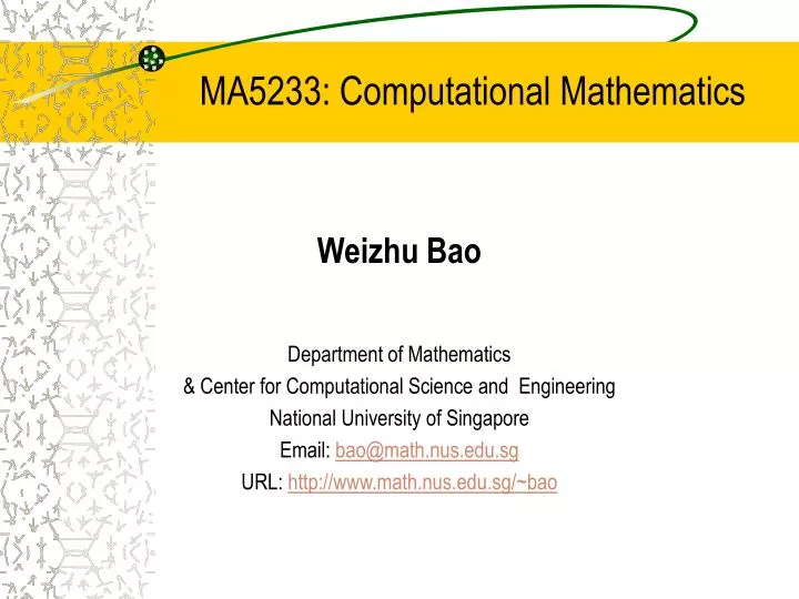 PPT - MA5233: Computational Mathematics PowerPoint Presentation