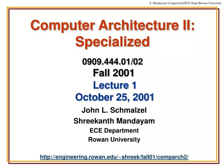 computer architecture ii specialized 0909 444 01 02 fall 2001