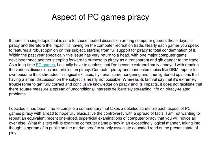 aspect of pc games piracy