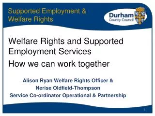 Supported Employment &amp; Welfare Rights