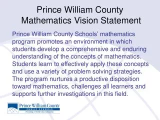 Prince William County Mathematics Vision Statement
