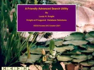 A Friendly Advanced Search Utility By Louis H. Knight Knight-at-Frogpond Database Solutions