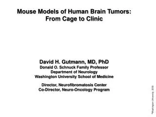 Mouse Models of Human Brain Tumors: From Cage to Clinic David H. Gutmann, MD, PhD Donald O. Schnuck Family Professor Dep