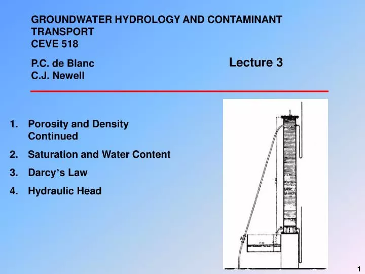 groundwater hydrology and contaminant transport ceve 518 p c de blanc c j newell