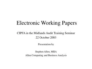 Electronic Working Papers