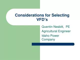 Considerations for Selecting VFD’s