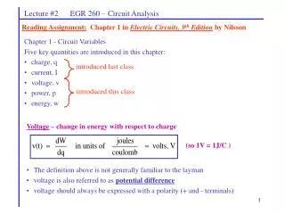 Lecture #2 EGR 260 – Circuit Analysis