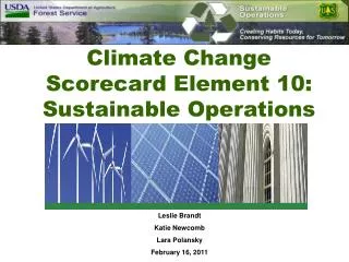 Climate Change Scorecard Element 10: Sustainable Operations