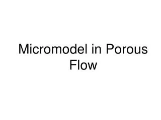 Micromodel in Porous Flow