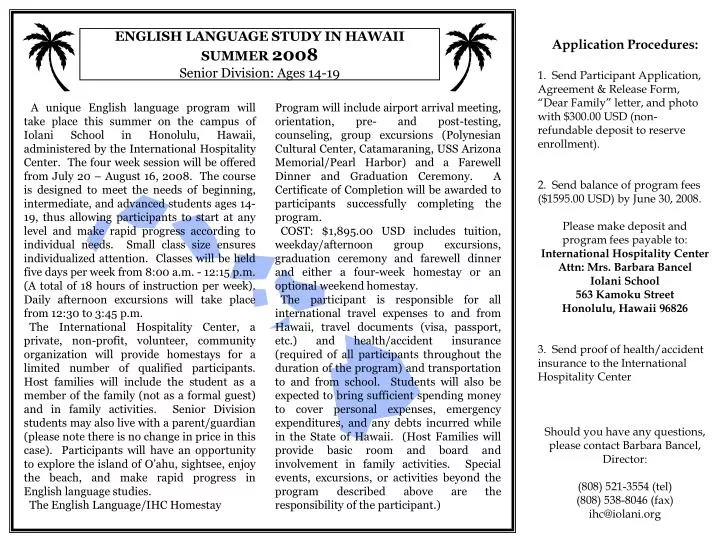 english language study in hawaii summer 2008 senior division ages 14 19