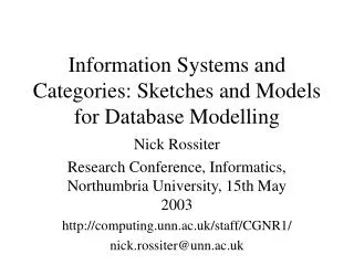 Information Systems and Categories: Sketches and Models for Database Modelling