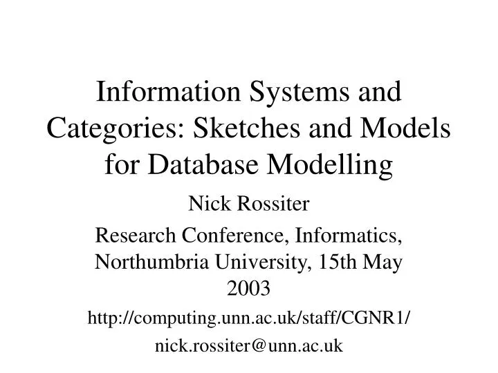 information systems and categories sketches and models for database modelling
