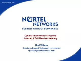 Optical Investment Directions Internet 2 Fall Member Meeting