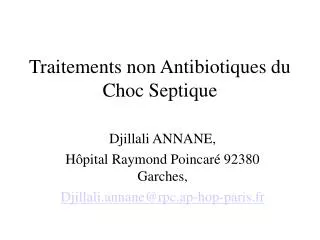 Traitements non Antibiotiques du Choc Septique