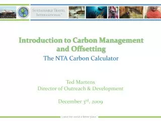 Introduction to Carbon Management and Offsetting The NTA Carbon Calculator