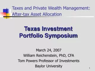 Taxes and Private Wealth Management: After-tax Asset Allocation
