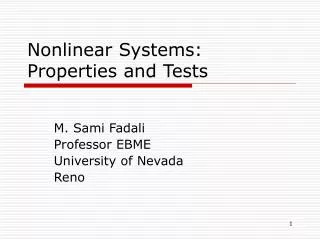 Nonlinear Systems: Properties and Tests