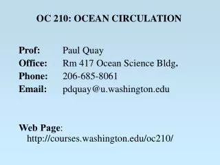 OC 210: OCEAN CIRCULATION
