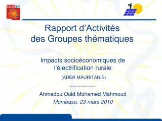 Rapport d’Activités des Groupes thématiques