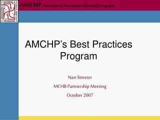 AMCHP’s Best Practices Program