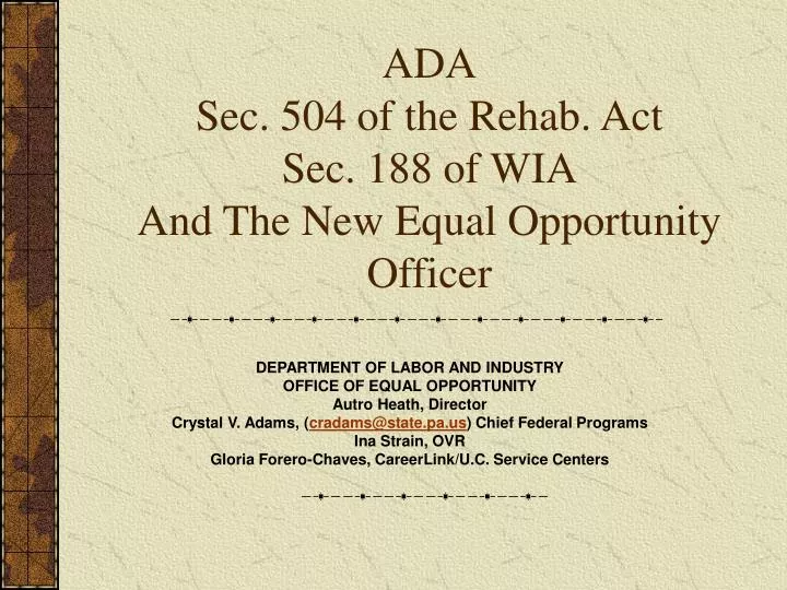 ada sec 504 of the rehab act sec 188 of wia and the new equal opportunity officer