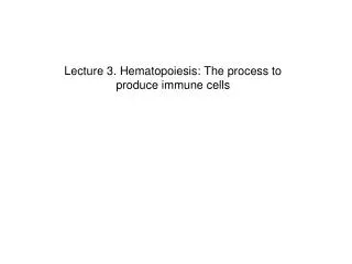 Lecture 3. Hematopoiesis : The process to produce immune cells