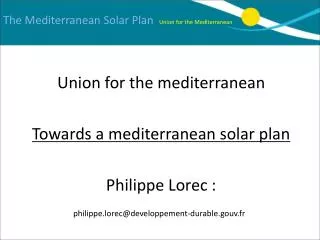 The Mediterranean Solar Plan Union for the Mediterranean