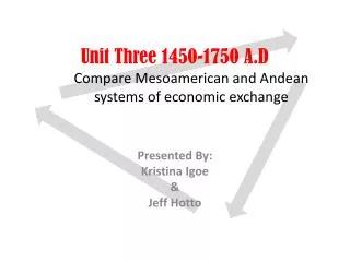 Unit Three 1450-1750 A.D Compare Mesoamerican and Andean systems of economic exchange