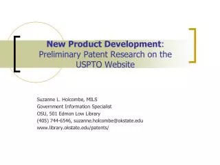 New Product Development : Preliminary Patent Research on the USPTO Website