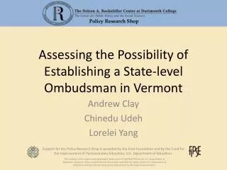 Assessing the Possibility of Establishing a State-level Ombudsman in Vermont